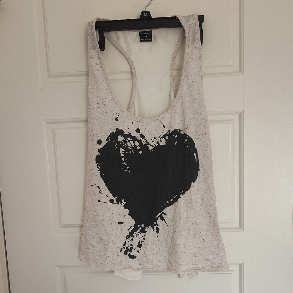 Stranded Cream Tank with Black Splatter Heart Graphic
